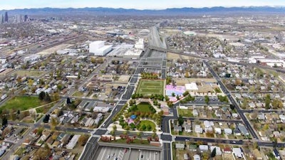 Rendering of park built over I-70 as part of Central 70 Project in Colorado. Image courtesy of CDOT.