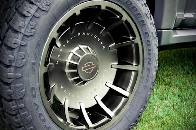 Vie of wheel on Harley-Davidson custom F-150 Ford truck