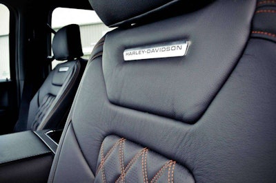 Harley-Davidson logo in custom Ford F-150 truck