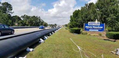 Completed AquaDams installed September 24 on U.S. 17 in Georgetown, S.C., ahead of expected flooding from the Waccamaw River. Photo: SCDOT