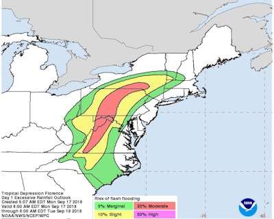 Tropical Depression Florence Risk of Flash Flooding Map