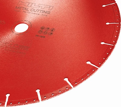 Closeup of the 14″ x 1″ SPX metal cutting blade. Photo: Hilti