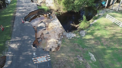 N.C. 210 in Bladen County, N.C., was washed out from Hurricane Florence floodwaters in September 2018. Photo: N.C. Department of Transportation