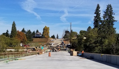 A subcontractor on this bridge and road project in Ridgefield, Washington, was cited for trench violations. The company has appealed the citations. Photo: Clark County government