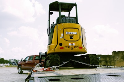 chevy silverado trailering john deere machinery