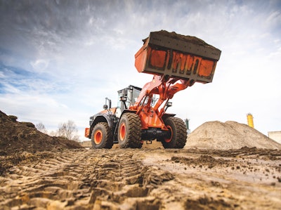 Hitachi’s ZW250-6 is among the company’s wheel loaders for which Trimble’s L3180 SmartScale is an option.