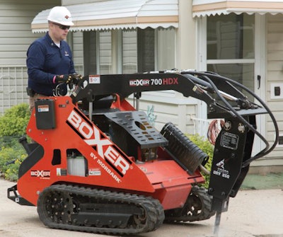 The Boxer 700HDX features a 24.8-horsepower Diesel engine, hydrostatic drive and 11.3 gallons per minute of auxiliary hydraulic flow. Simply by pushing or pulling a lever, the operator can move the expandable undercarriage to a width of 35 inches for passing through gates or to 43.5 inches to enhance stability while working.