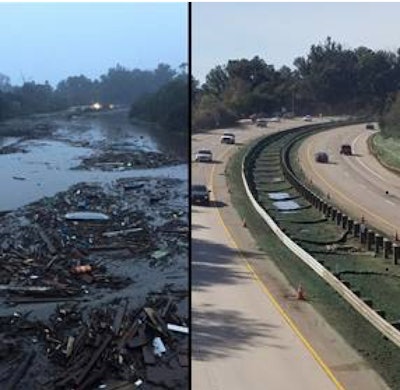 In Montecito, California, U.S. Highway 101 Interchange at Olive Mill Road before and after a mudslide buried parts of it for 12 days. Caltrans communications workers took these award-winning photos and others to help keep the public informed.