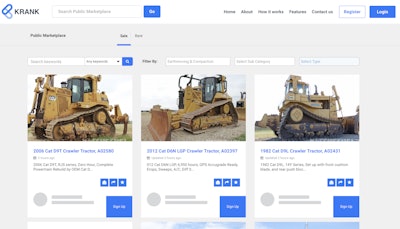 The Krank public marketplace does not show the seller’s name — those interested must join Krank to inquire about the listing.