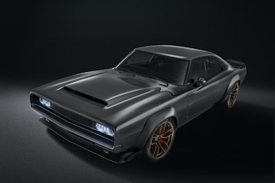 Highlights of the 1968 Dodge “Super Charger” Concept include a hood scoop based on the Dodge Challenger SRT Demon, Dodge Charger SRT Hellcat headlamps placed behind the grille and shaved door handles and drip rails, creating a clean, streamlined appearance.