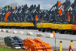 New John Deere and Hitachi excavators at manufacturing plant