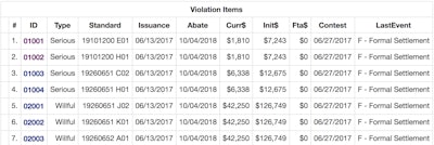 Violation items in the Meyer trench collapse fatality