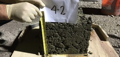 Concrete block being measured