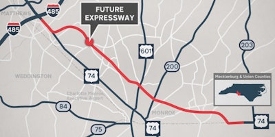 A map of the tolled Monroe Expressway scheduled to open later the month. Credit: NCDOT