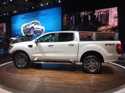 For those looking for something less accessorized, Ford placed this Ranger FX4 front and center on a turning platform.