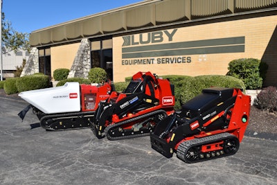 Luby Equipment Services building with Toro equipment in a row