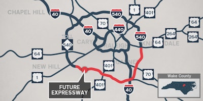The map above shows the N.C. 540 extension’s general location. Credit: NCDOT