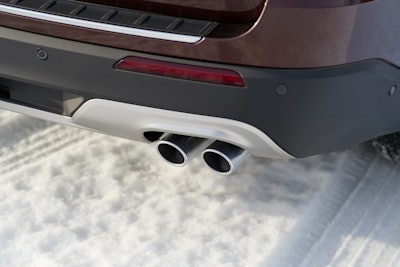 Close up of rear bumper and exhaust pipes of the Ford Explorer Platinum edition