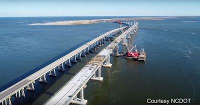 A view of the replacement Bonner Bridge (right) in November beside the current bridge. Credit: NCDOT