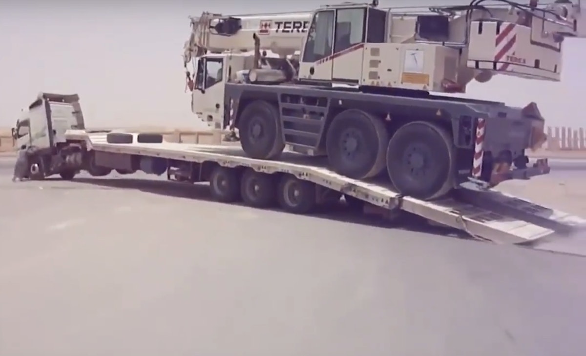 Terex crane causes trailer and semitruck to jackknife Equipment World