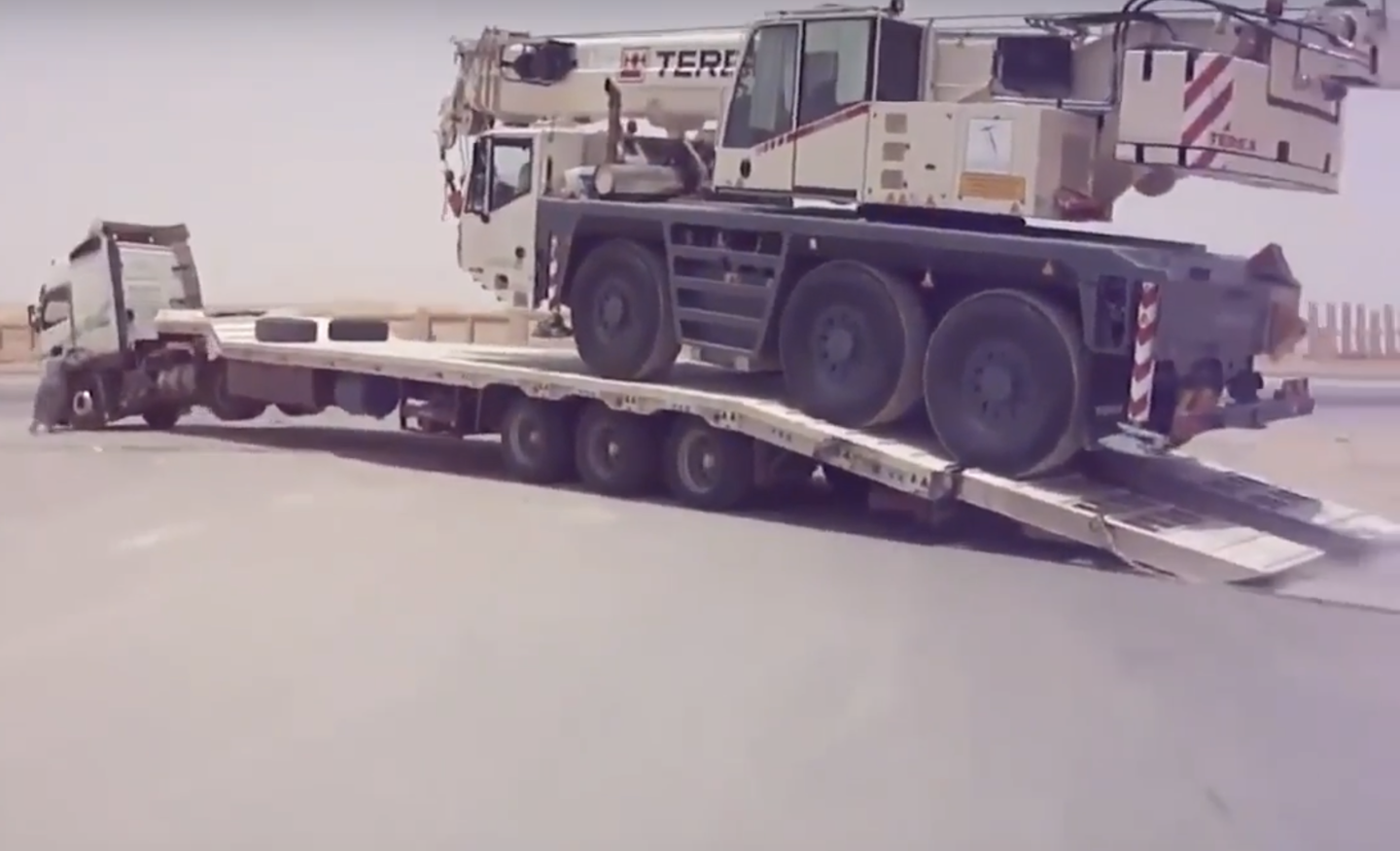 Terex crane causes trailer and semitruck to jackknife Equipment World