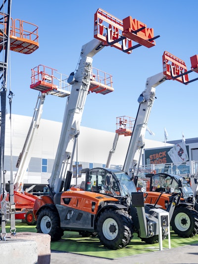The new Snorkel SR1054, left, and the XR9244, right, telehandlers at 2019 World of Concrete.