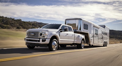 The 2020 F-450 has a max towing rating of 37,000 pounds.