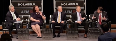 Ed Mortimer, right, with U.S. Chamber of Commerce, discusses the need for a long-term infrastructure package, with an AEM and No Labels panel.