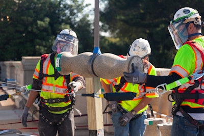 A contractor carefully removed, packed and transported the bridge’s granite balustrade to an off-site location for comprehensive cleaning and repair. The structure that supports the balustrade needs to be replaced, and this is the first time all of the stone has been removed since 1932. When the new structure is complete, workers will reinstall the granite balustrade in the exact same locations where they have been for the last 86 years. This is important because it will help maintain the bridge’s historic fabric and function. NPS photo/Rachel Hendrix