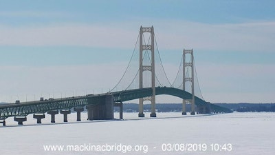 A view of the Mackinac Bridge from the Mackinac Bridge Authority’s bridge cam