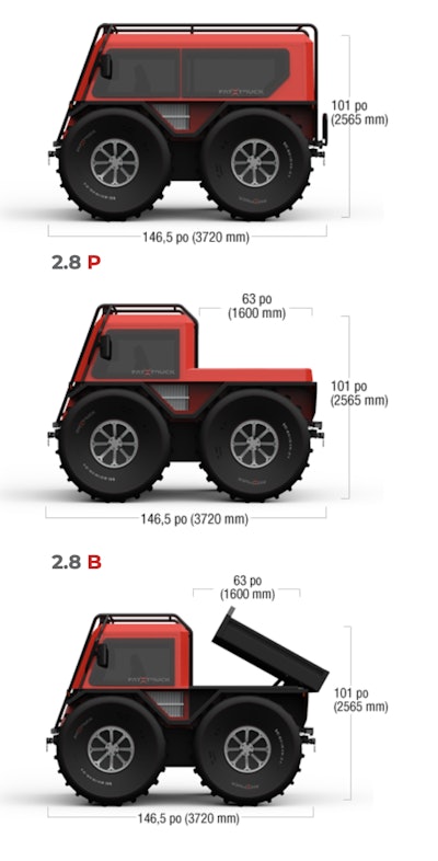 fat truck 2.8 P and fat truck 2.8 B dimensions