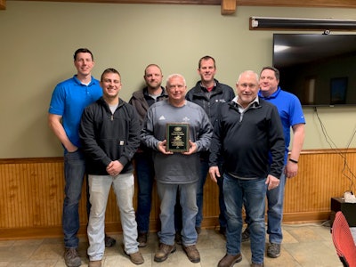 Overall and Midwest Region winner: From left, Jake Logan of Logan Contractors Supply, Keaton Klocko of Logan Contractors Supply, Matt Camp of Logan Contractors Supply, Tim Roberts of Logan Contractors Supply, Ryan Thorson of Logan Contractors Supply, Dave Potter of Logan Contractors Supply, Dan Ribbens of Logan Contractors Supply.