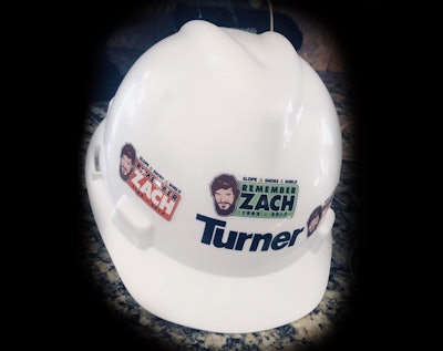 Cindy passes out “Remember Zach” hard hat stickers at the end of her talks as a way to keep his story alive when audience members return to their jobsites. It was designed by staff at the Cleveland Water Department after they heard her talk.
