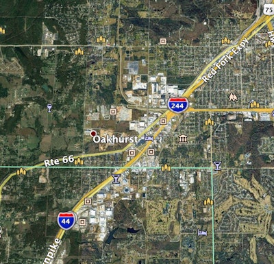 Turner Turnpike (I-44)/Route 66 interchange. Google Earth screenshot.