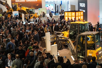 Construction paparazzi: Crowds gather at Volvo’s unveiling of its electric ECR25 excavator and L25 wheel loader at Bauma.
