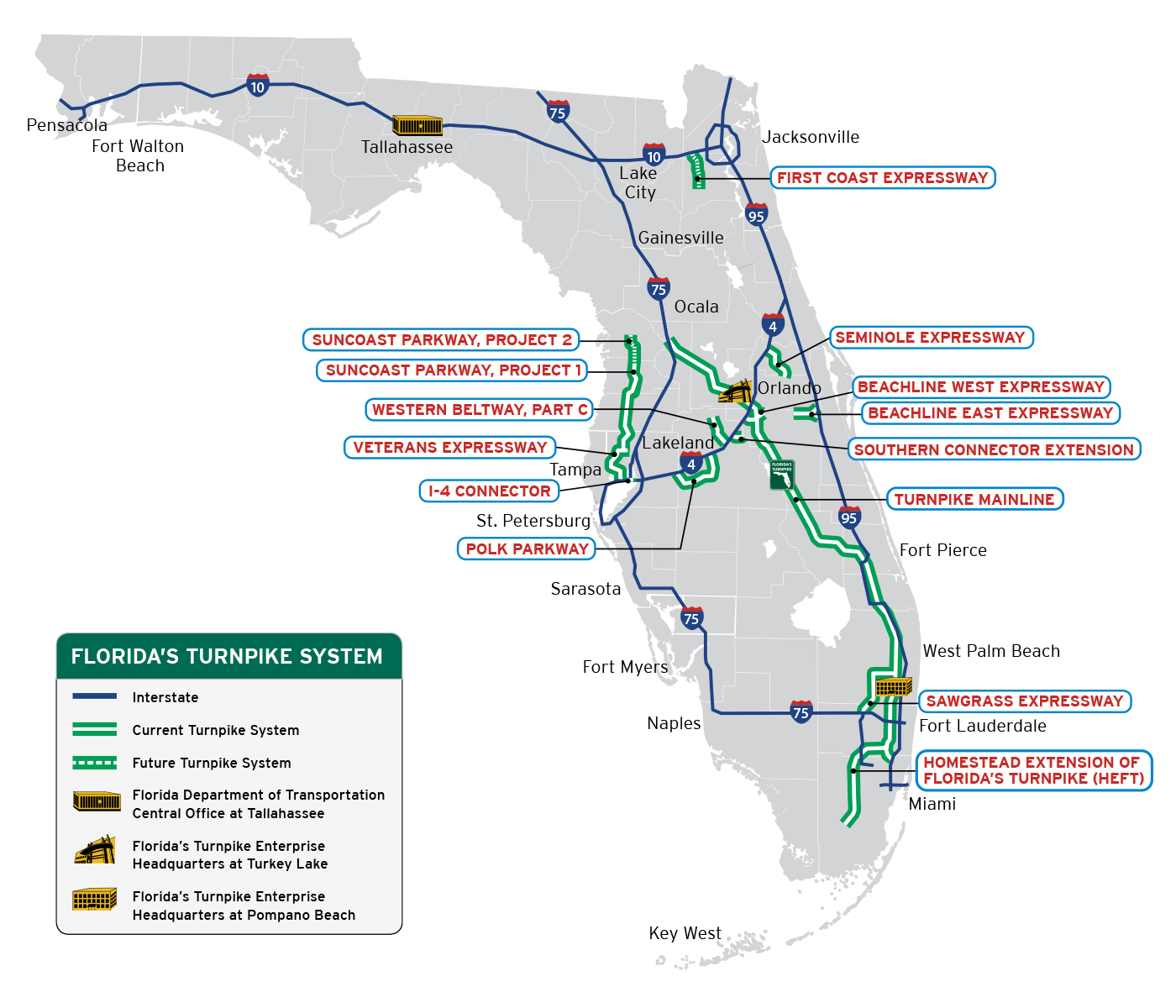 Florida Legislature Approves Three Toll Road Additions Equipment World   Eqw.Fla. Turnpike System Map With Key 2 