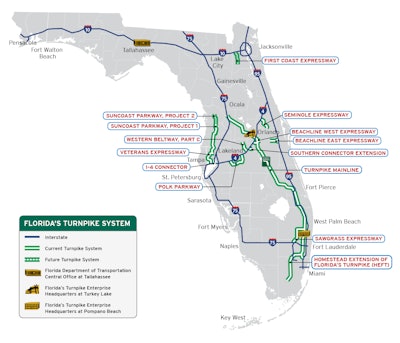A map of the current Florida Turnpike system. Credit: Florida Turnpike