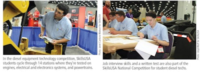 Students participating in a diesel equipment technology competition