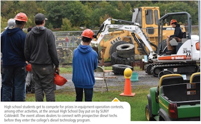 High school students participating in equipment-operation contests at High School Day put on by SUNY Cobleskill