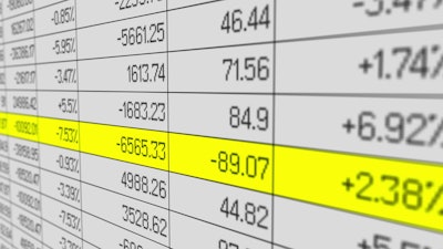 Columns of numbers with one row highlighted