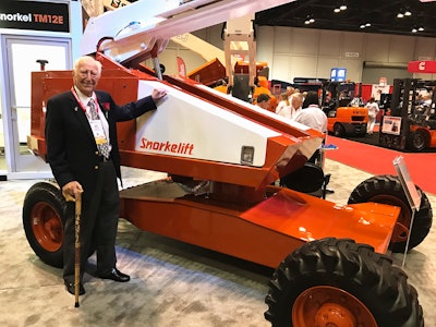Art Moore with the first built Snorkel TB-42 at the 2017 ARA Rental Show, where he was inducted into the American Rental Association’s Hall of Fame.