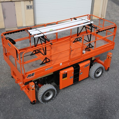 JLG material racks on a JLG 330LRT scissor lift
