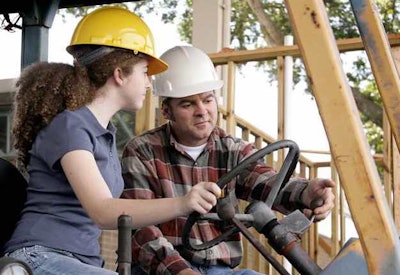 Construction Worker Girl Student Apprentice Training Workforce Stock