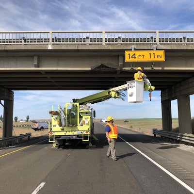 I-90 overpass struck again. Photo: WSDOT East photo of May 2019 bridge strike.