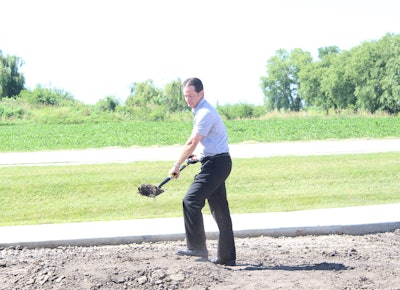 CEO Jason Andringa breaks ground for the new VermeerStrong monument.