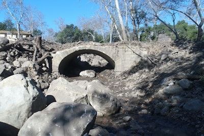 Ashley Road bridge damaged by heavy debris flows. Photo courtesy Santa Barbara County.
