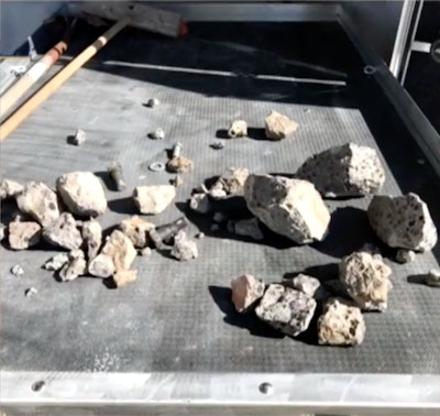 Chunks of concrete that fell from Richmond-San Raphael Bridge upper deck. Screen shot from KPIX video.