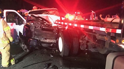 Crews were paving June 2 on Interstate 95 in Henrico County, Virginia, when a pickup truck crashed into a contractor-owned, truck-mounted crash cushion. Photo credit: Virginia DOT Richmond District