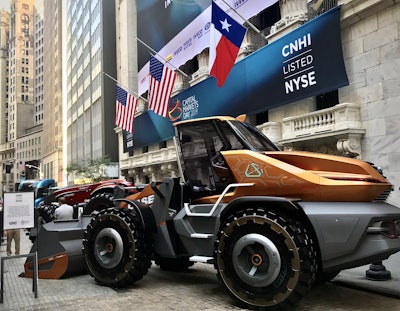 Case CE’s futuristic Tetra concept loader on display outside the New York Stock Exchange last year.
