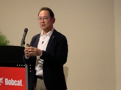 Doosan Bobcat president and CEO Scott Park speaks during a media event at the Bobcat Training Center in Aurora, Colo.